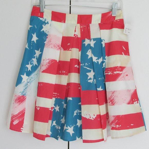 Catherine Malandrino USA Flag Pleated Flare Skirt - Picture 1 of 12